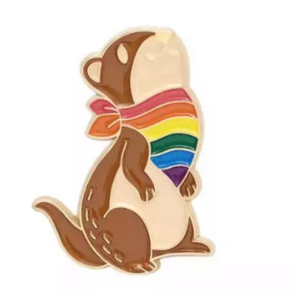 Pride Chipmunk Enamel Pin Gold Metal Rainbow Scarf Animal Brooch LGBTQ+ Badge